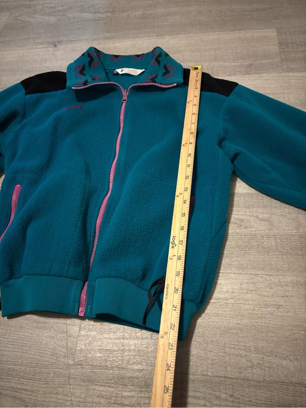 VTG 90s Columbia Fleece Womens M Teal Aztec Colorblock Retro Ski Gorpcore Tribal - Picture 6 of 8